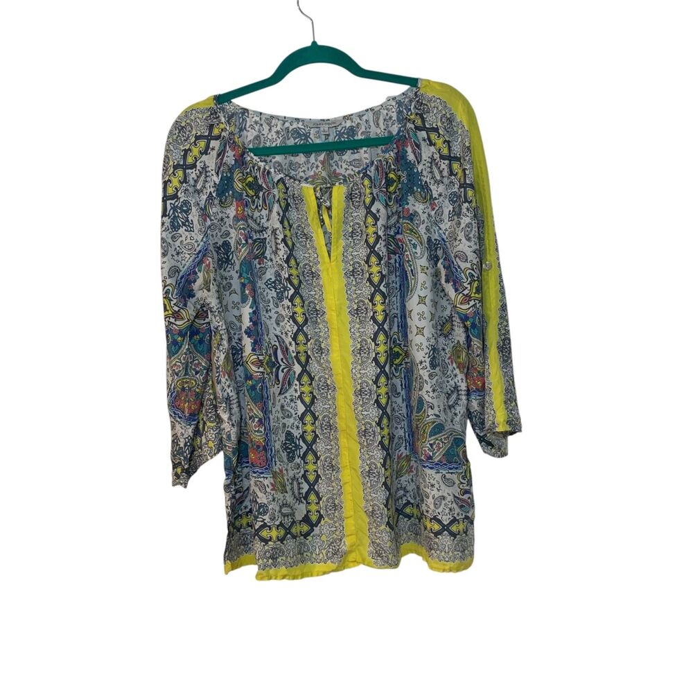 John Mark Womens Silk Paisley Geometric Boho Print Top L Festival Party Artsy